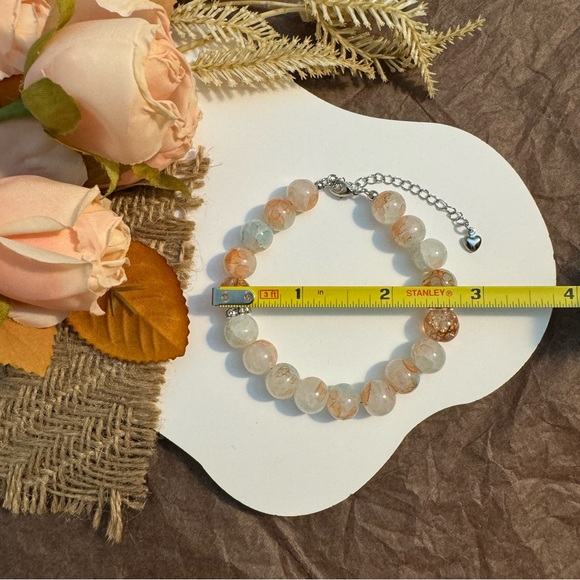 Soft Orange & White Beaded Bracelet with Heart Charm - Picture 5 of 5